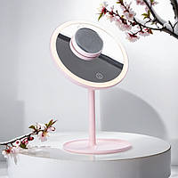 Косметическое зеркало с увеличением Настольное круглое зеркалом с LED-подсветкой для макияжа Розовый