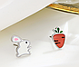 Сережки-гвоздики срібні Зайчик з Морквою, сережки кольорові асиметричні, срібло 925 проби, фото 2
