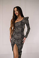 Соблазнительное длинное леопардовое платье с одним рукавом Арт.311