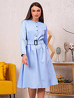Нарядное классическое женское платье на пуговицах с поясом Anna, голубое