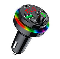 FM-модулятор Bluetooth с цветной подсветкой RGB, 2 USB + Type-C.