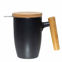 Чашка-заварник Wooden Brew Mug Light черная, 450 мл