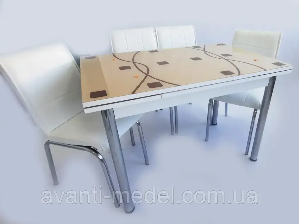 Комплект кухонной мебели капучино (стол ДСП, 110*70, калённое стекло + 4 стула) Mobilgen, Турция - фото 1 - id-p2113447030