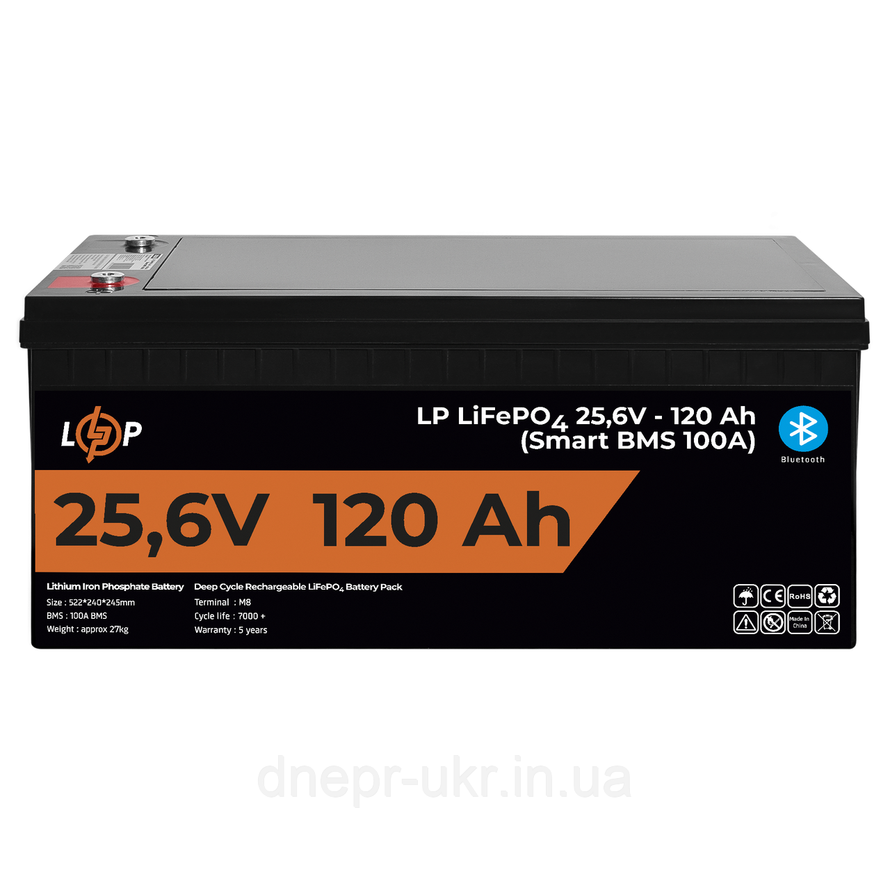 Акумулятор LP LiFePO4 25,6V - 120 Ah (3072Wh) (Smart BMS 100А) з BT пластик для ДБЖ