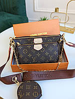 Брендовая женская сумочка Луи Витон Сумка для девушки 3в1 Louis Vuitton Коричневая сумка с монетницей
