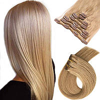 Комплект трессы пряди для наращивания волос 60 см синтетические на заколках волнистые Пшеничный блондин