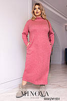 Жіноча довга сукня з довгими рукавами з ангорової тканини та розрізом на подолі з 50 по 64 розмір