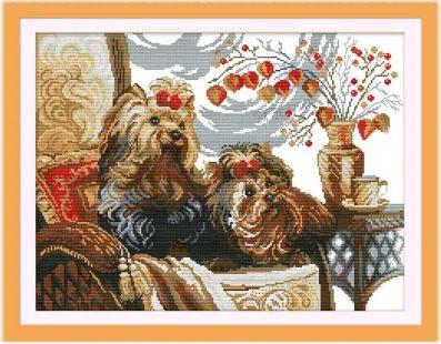 Набір для вишивання за нанесеною на канву схемою "Two dogs (2)". AIDA 14CT printed 48*38 см