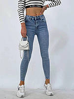 Женские стретч джинсы, с завышенной талией, голубые