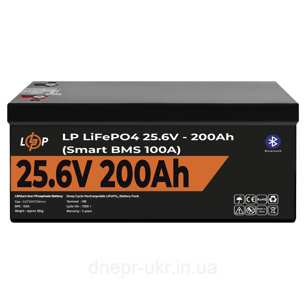 Акумулятор LP LiFePO4 24V (25,6V) - 200 Ah (5120Wh) (Smart BMS 100А) з BT пластик для ДБЖ