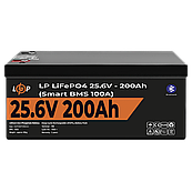 Акумулятор LP LiFePO4 24V (25,6V) - 200 Ah (5120Wh) (Smart BMS 100А) з BT пластик для ДБЖ