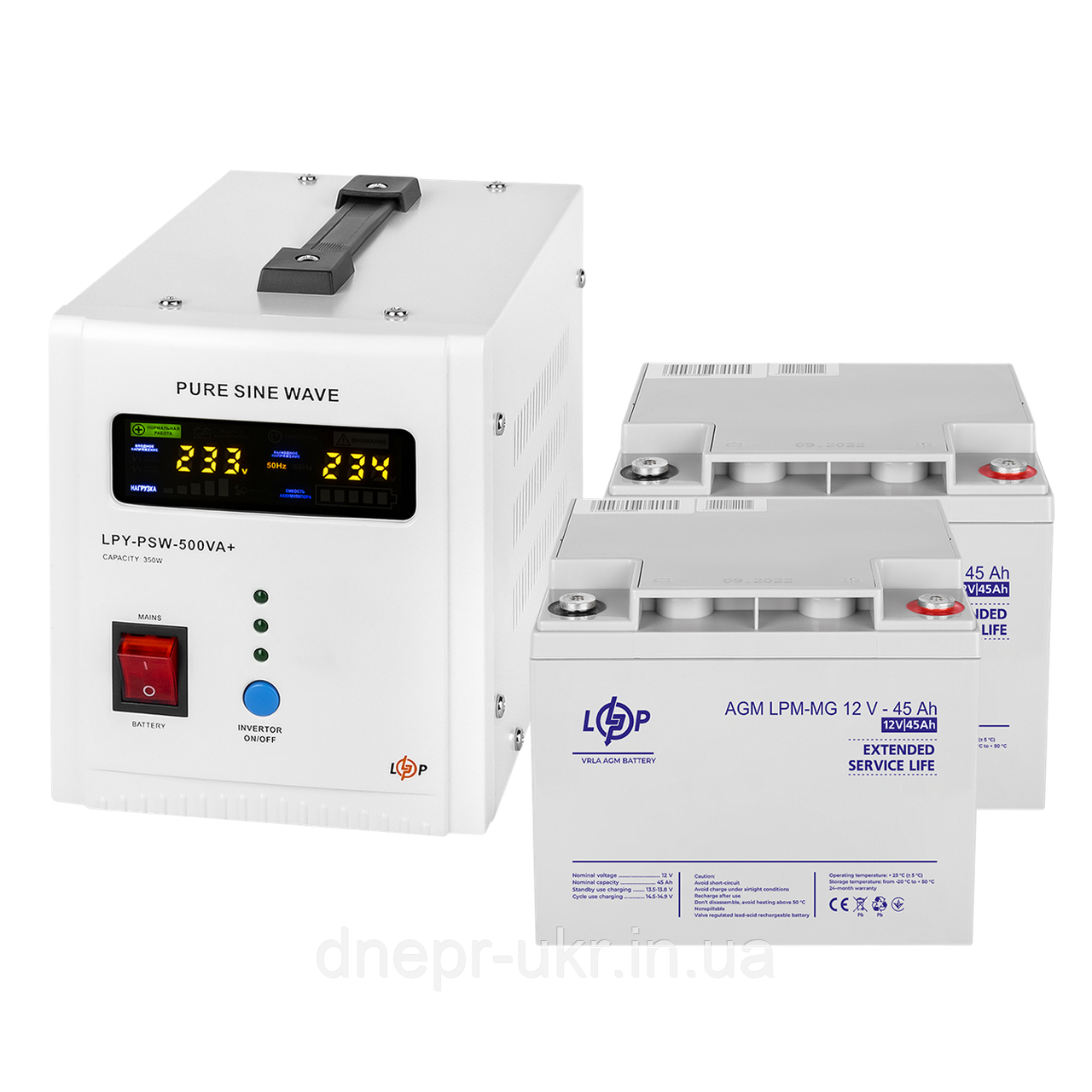 Комплект резервного живлення LogicPower 500 + мультигелева батарея 1080 Ватт (UPS 500+ АКБ MG 1080W)