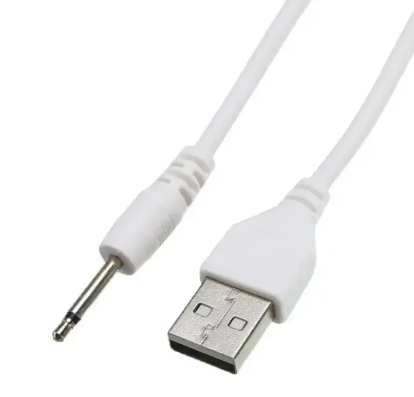 Зарядний кабель USB для вібро масажерів 2,5 мм (19 мм) / Білий