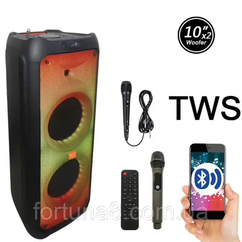 Temeisheng FG210-08 (VD300) 300 Вт, два мікрофони, 2*10 | Потужна бездротова колонка Bluetooth