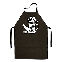 Фартух чорний кухонний з оригінальним принтом для дачника "Головна заповідь дачника Сажай Поливай"