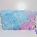 Косметичка блакитне штучне хутро з малюнком кішка форма бочечка, фото 2