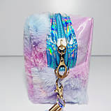 Косметичка блакитне штучне хутро з малюнком кішка форма бочечка, фото 3