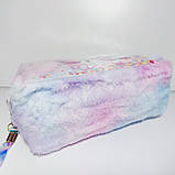 Косметичка блакитне штучне хутро з малюнком кішка форма бочечка, фото 4