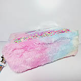 Косметичка райдужне штучне хутро форма бочечка з малюнком кішка, фото 4