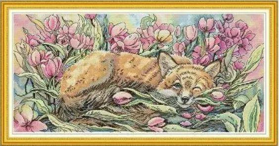 Набір для вишивання за нанесеною на канву схемою "The Fox in the Flowers". AIDA 14CT printed 59*32 см