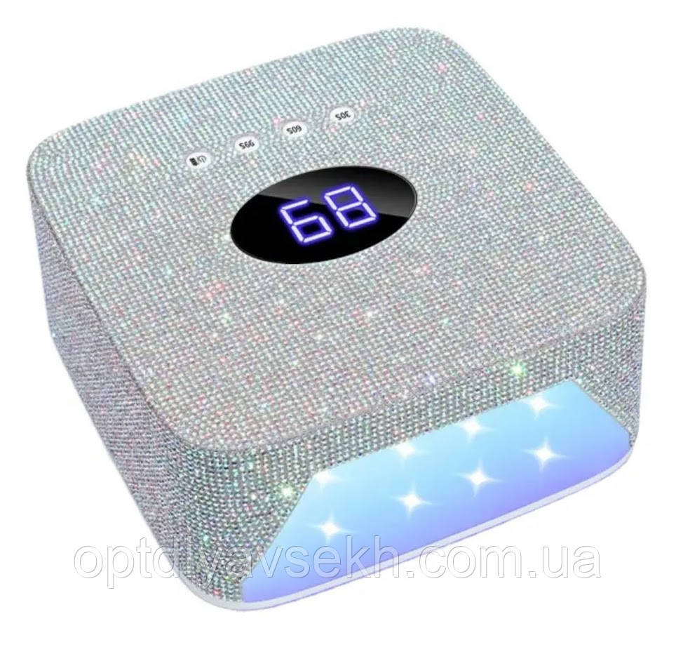 Бездротова лампа S50k на 54 Вт. (зі стразами) на акумуляторі 9600mAh професійна для манікюру, фото 1