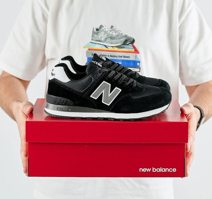 Мужские кроссовки New balance 574 black white men обувь Нью Баланс ...
