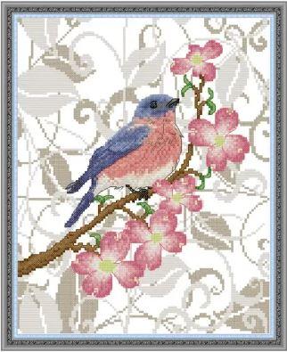 Набір для вишивання за нанесеною на канву схемою "Three Birds on Branches 3 ". AIDA 14CT printed 28*33 см