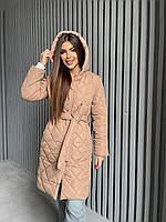 Женская куртка пальто с поясом и капюшоном Ткань Плащевка матовая силикон 150 Размер 42-44, 46-48, 50-52