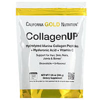 Морской коллаген с гиалуроновой кислотой и витамином С California Gold Nutrition Collagen UP, 206 гр.,