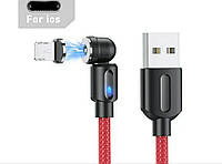 Магнитный кабель USLION 2 в 1 / Lightning (Iphone) - USB / 540 градусов / Круглый / 200 см. / Красный