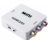 Конвертер HDMI to AV RCA тюльпан переходник / Адаптер 1080p с питанием / Белый