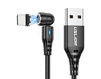 Магнитный кабель USLION 2 в 1 (Быстрая зарядка 5A) Micro - USB / 540 градусов / Круглый / 100 см. / Черный