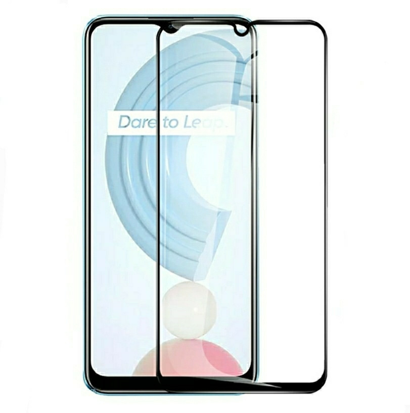 Загартоване захисне скло на Realme C21 з Чорною рамкою, фото 1