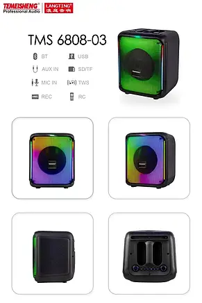 Портативна колонка Temeisheng 6828 сабвуфер з радіомікрофонами 50W+LED підсвічування, фото 1