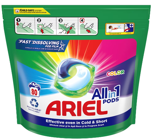 Капсули для прання кольорової білизни Ariel Color Pods 3 в 1 80 шт, фото 1