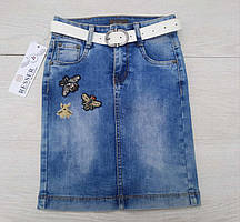 Підліткова джинсова спідниця ПЧОЛКИ для дівчинки 8-14 років, колір синій