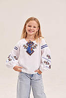 Блуза с вышивкой для девочки "Судьба", детская белая вышиванка с орнаментом