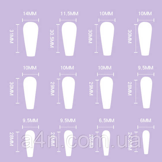 Накладные ногти - Интернет-магазин A4N Размеры накладных ногтей