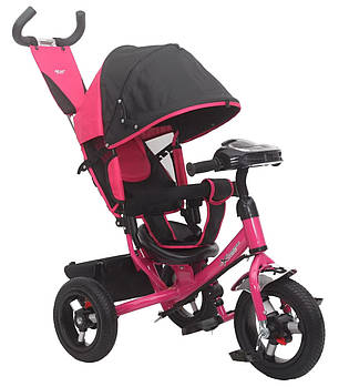 Велосипед триколісний з батьківською ручкою (музична панель, спинка, що регулюється) TR2401 Рожевий