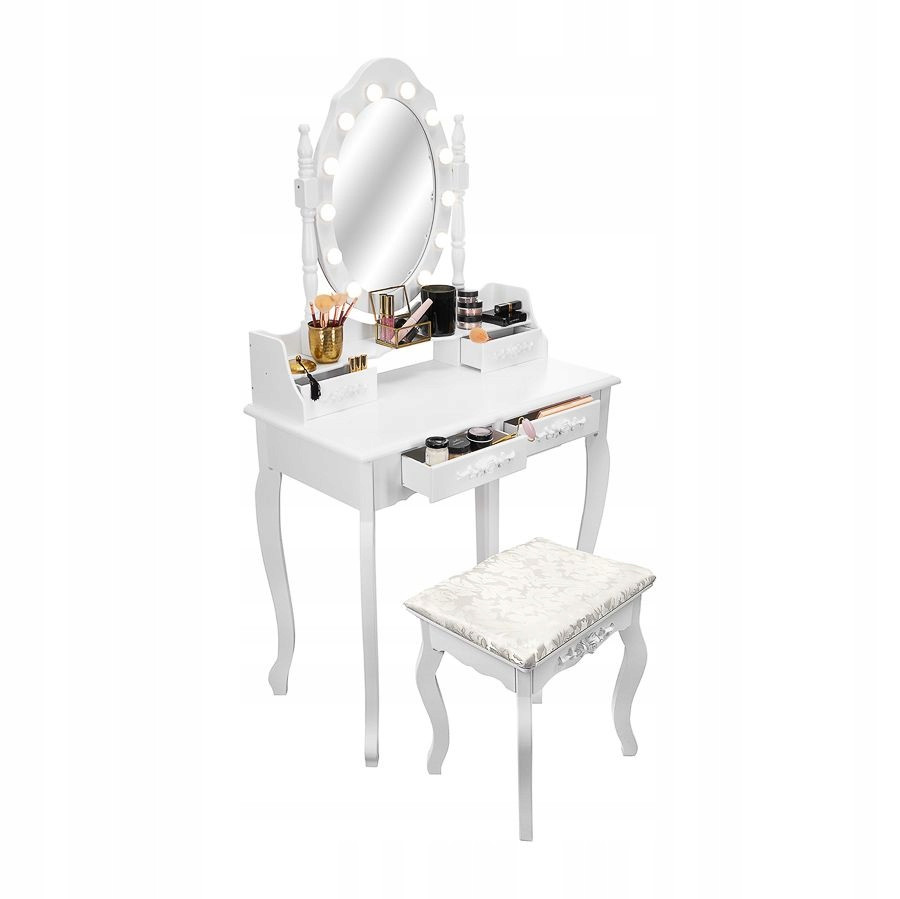 Туалетный стол Mira с зеркалом и табуретом + LED подсветка (ID ...