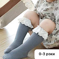 Детские серые Гольфы для девочки с рюшей праздничные нарядные высокие носки