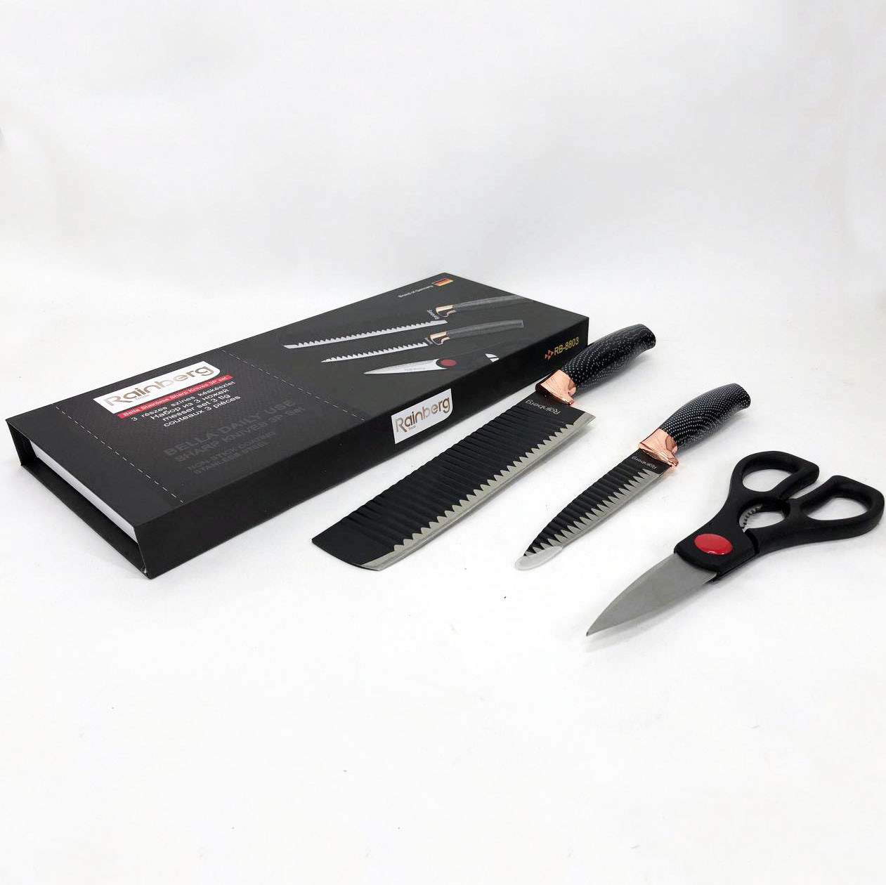 Набір кухонний ножів Rainberg RB-8803 3 в 1 з нержавіючої сталі з YL-243 керамічним покриттям