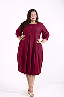 Плаття-мішок бордове літнє лляне вільне великого розміру 42-74. 01883-4