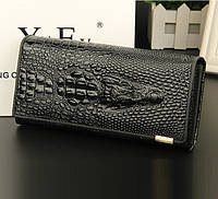 Кожаный кошелек женский кошелек женский клатч-кошелек с крокодилом натуральная кожа Черный BuyIT Шкіряний