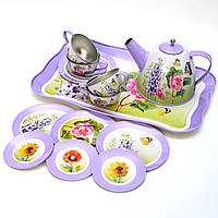 Дитячий ігровий посуд набір чайний "Метелик", 15 шт різнокольоровий, бляшаний (CH41025)