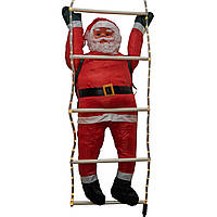 Новорічна світлодіодна декорація - Дід Мороз на драбині, 90 см, L 1,1 м, червоний, дюралайт, IP44 (810115)