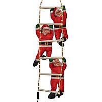 Новорічна світлодіодна декорація - 3 Діда Мороза на драбині, 35 см, L 2,4 м, червоний, дюралайт, IP44 (810177)