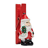 Ялинкові іграшки набір прищіпки Дід Мороз з ялинкою, 12 шт, 19х15 см, червоний, дерево, Набір новорічних іграшок (060382-4), фото 2