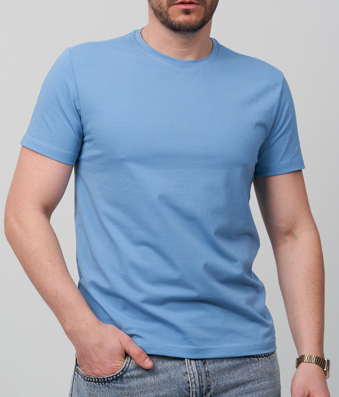 Футболка чоловіча Однотонна 2300м (Уп.4шт M-XXL), Блакитний