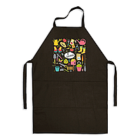Фартух чорний кухонний з оригінальним принтом для дачника "Я дачник. Аксесуари для дачі та городу"